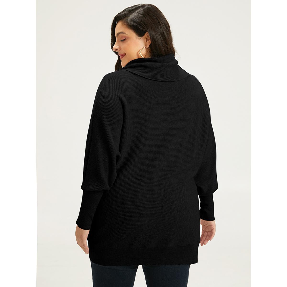 Plus Size Supersoft Essentials Lapel Collar Batwing Sleeve Pullover Black Women Casual Loose Long Sleeve Lapel Collar Dailywear Pullovers BloomChic 18-20/2X Product Image