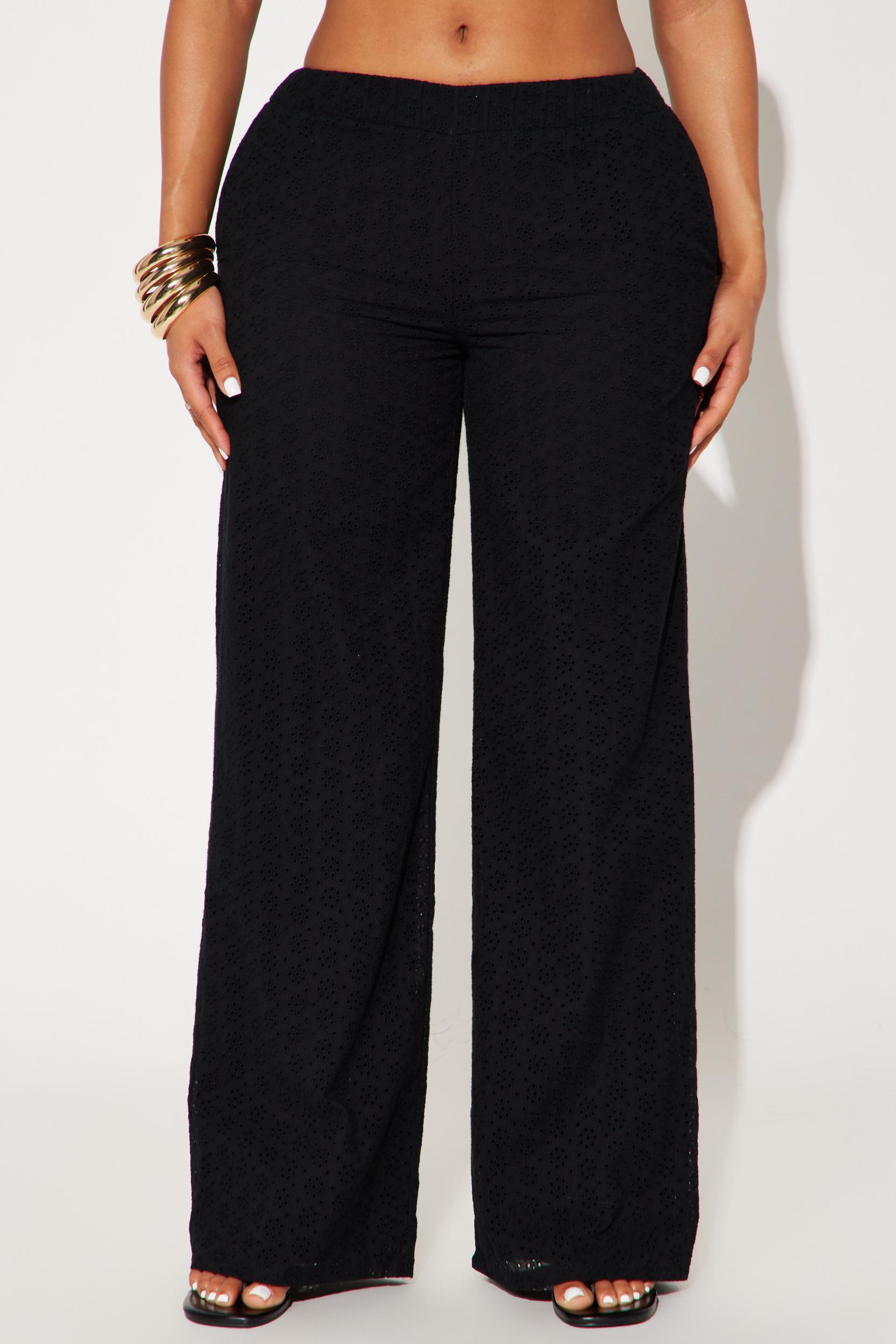 Emery Eyelet Textured Wide Leg Pant - Black Product Image