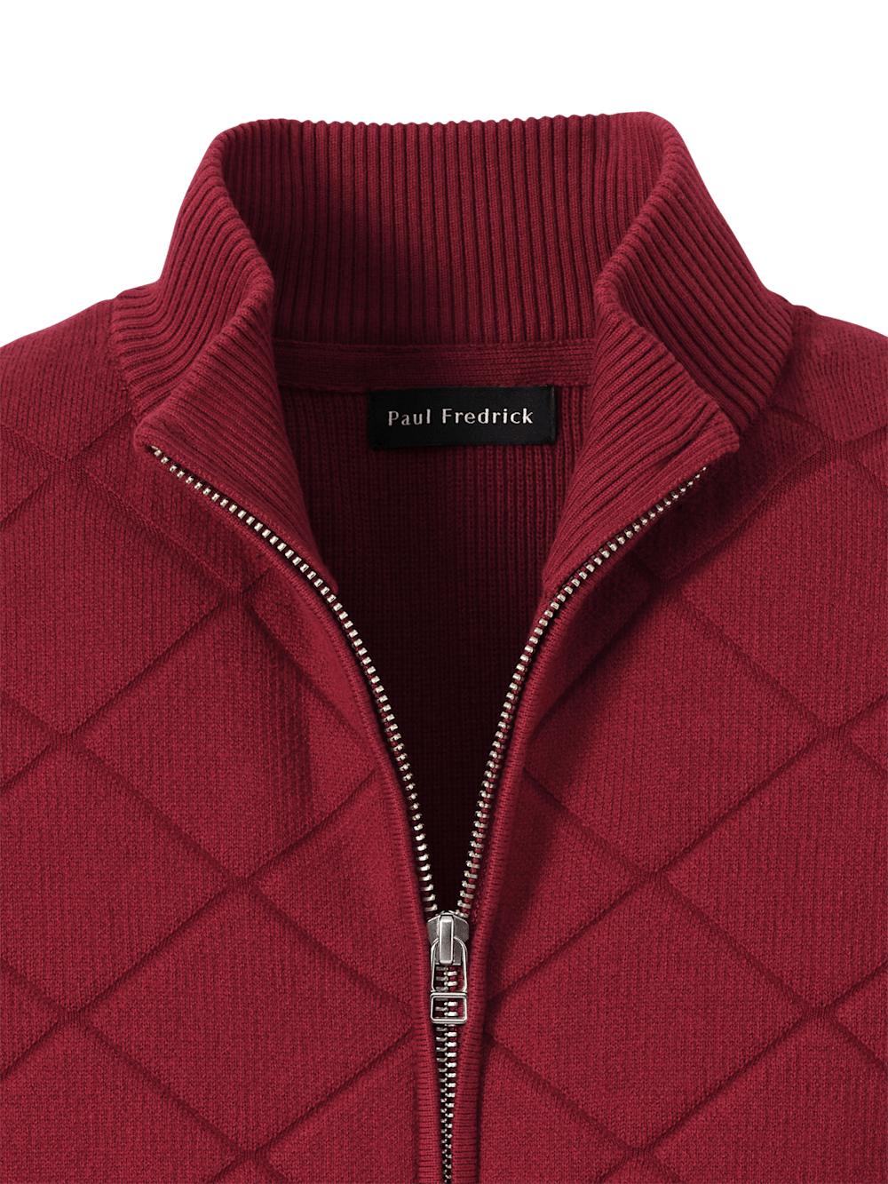 Cotton Full Zip Mock Neck Sweater - Burgundy Product Image
