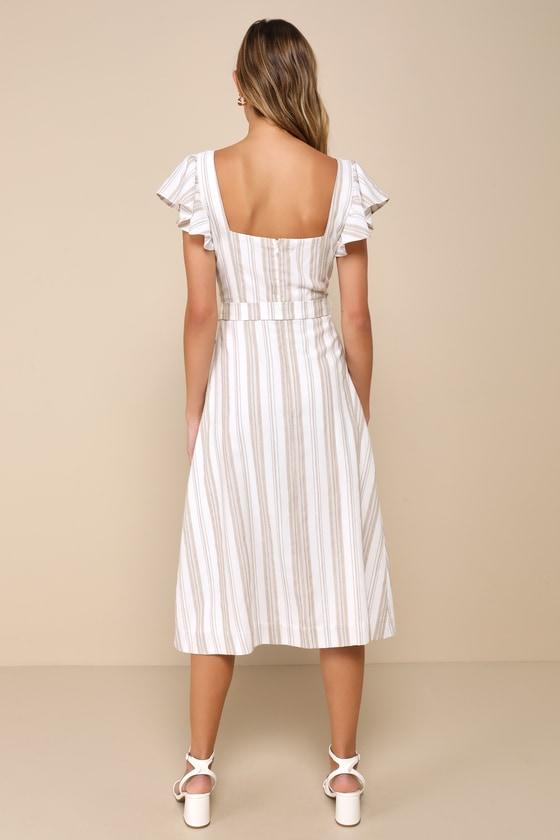 Mediterranean Moves White Striped Flutter Sleeve Midi Dress Product Image