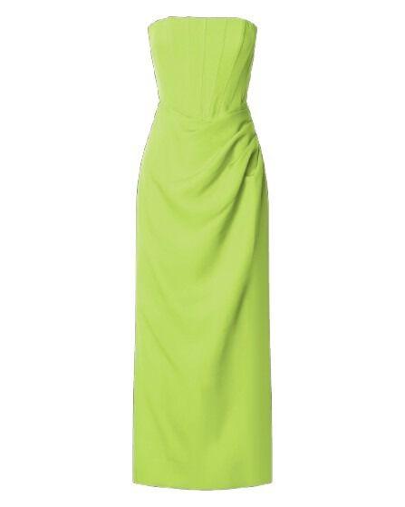 Avery Midi Dress - Strapless Draped Side Split Dress in Lime Product Image