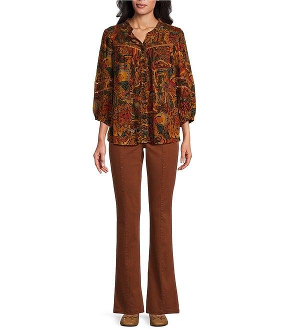 Intro Nia Slimming High Waist Seam Detail Pull-On Flare Leg Pants Product Image