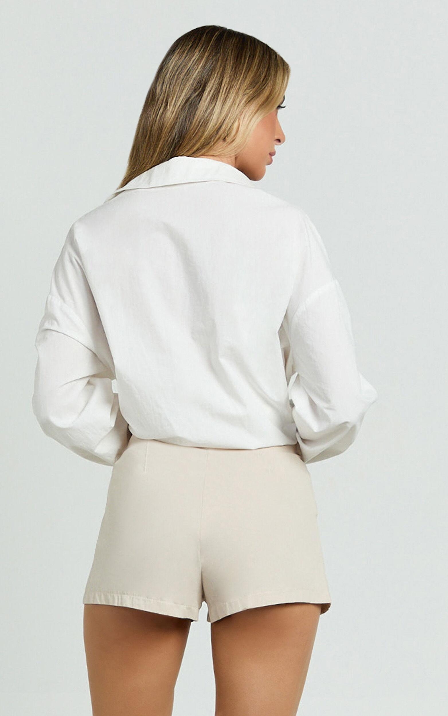 Elyssa Shorts - Pleat Detail Shorts in Beige Product Image