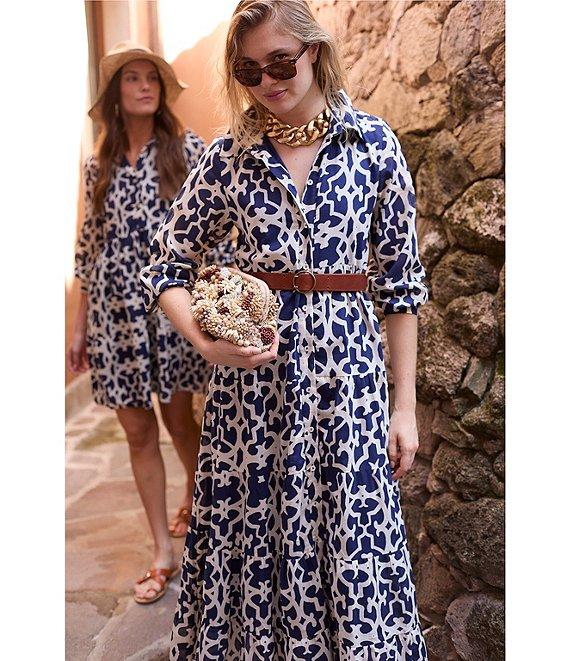 Ro's Garden Jinette Printed Woven Collar Neck Long Sleeve Button Front Tiered Maxi Dress Product Image