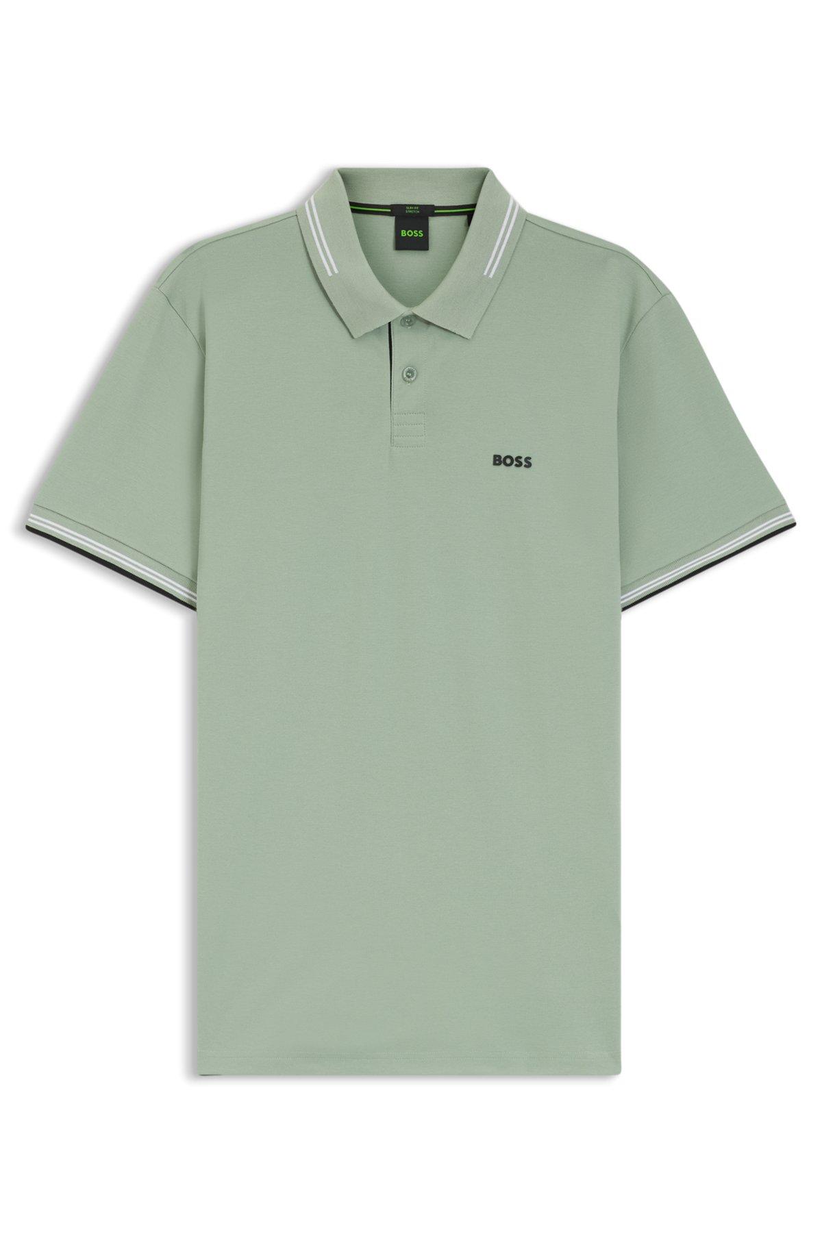 Stretch-cotton slim-fit polo shirt with branding and stripes Product Image