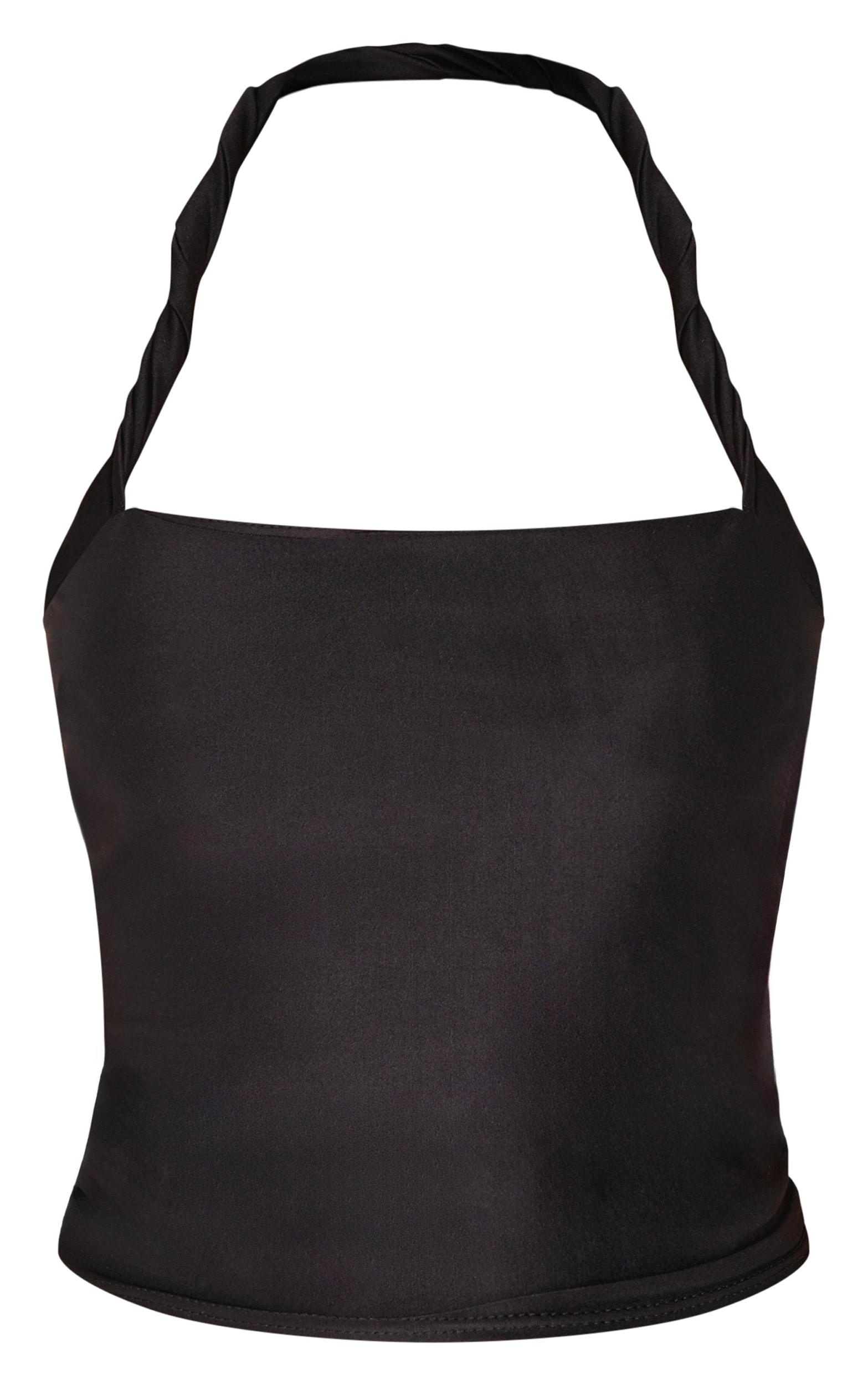 Black Halter Neck Twist Strap Detail Crop Top Product Image
