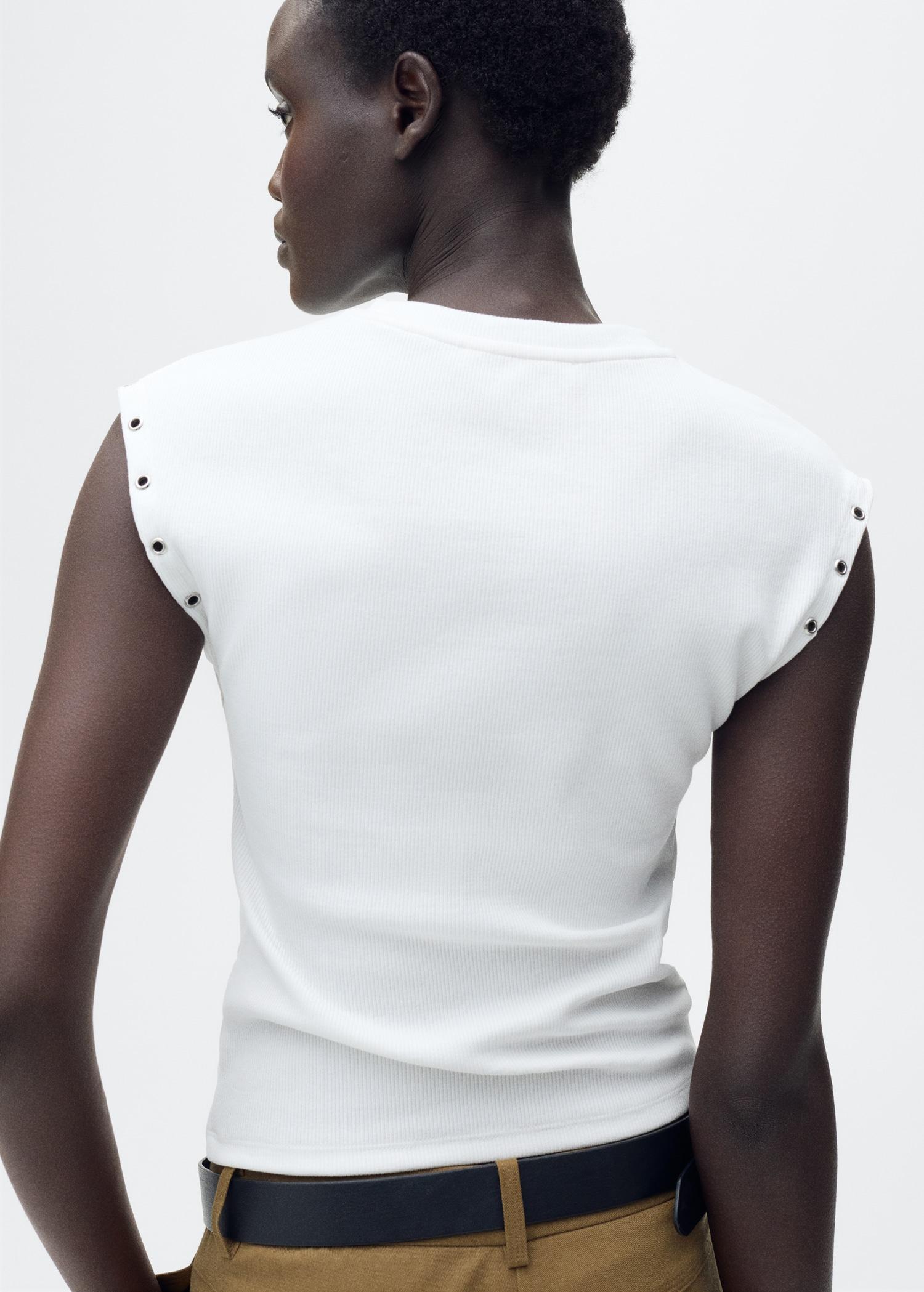 Ribbed t-shirt with die-cut trim - Women | MANGO USA Product Image