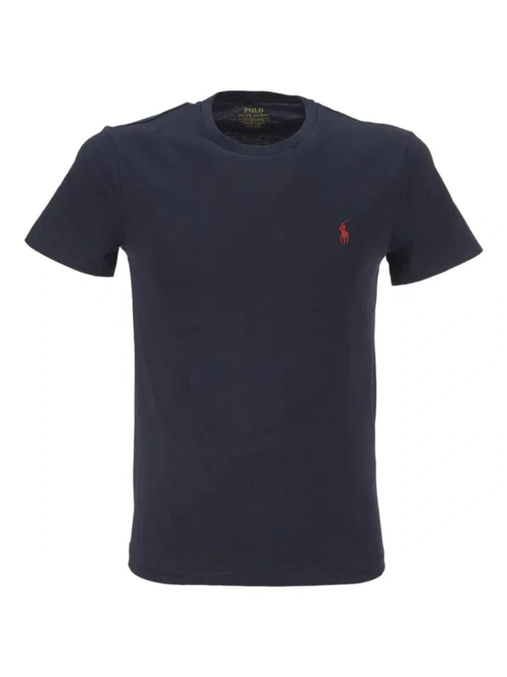POLO RALPH LAUREN Custom Slim Fit Blue Crewneck T-shirt With Pony Embroidery On The Front In Cotton Man Product Image