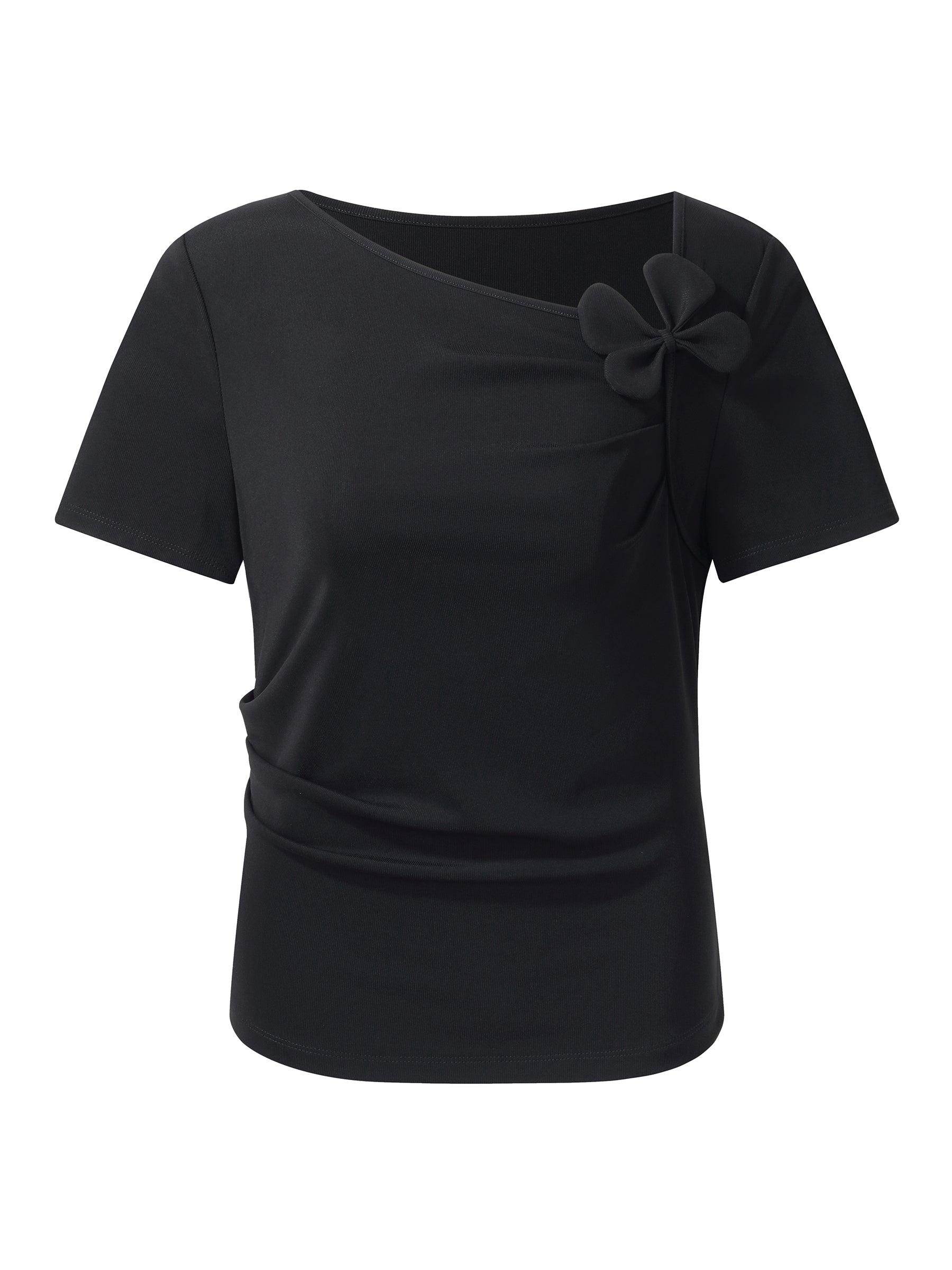 Acetate Blend Asymmetric Neckline Women T-Shirt Product Image