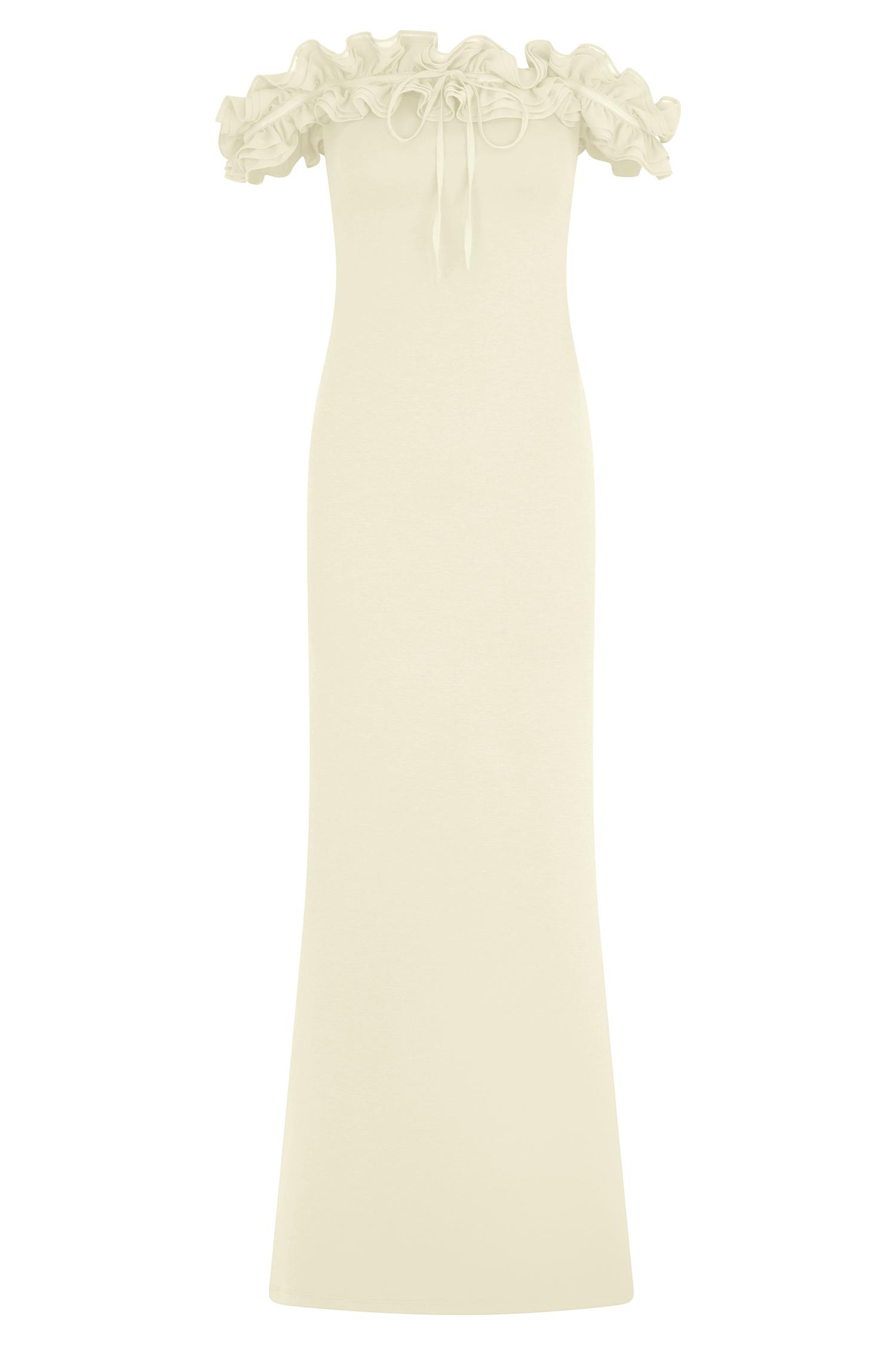 Nova Ruffle Off Shoulder Maxi Dress - Ivory Product Image