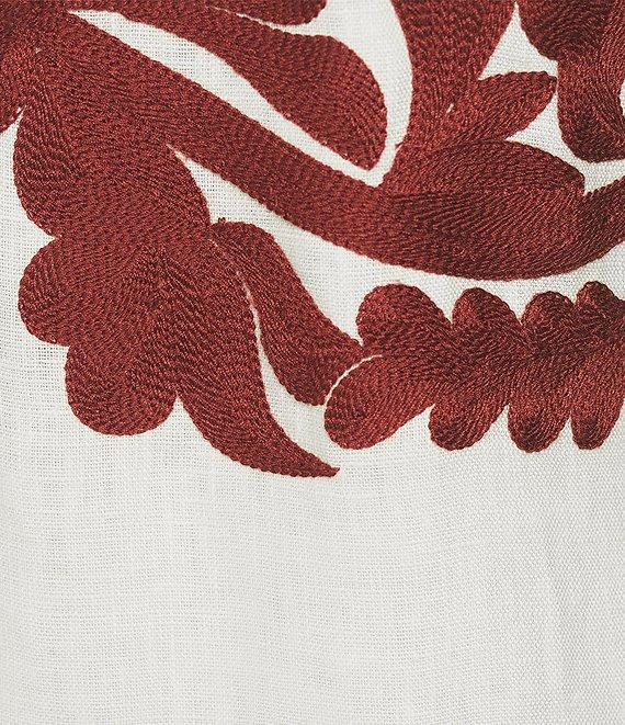 Le' AL.X Linen Embroidered Square Neck Sleeveless Spaghetti Strap Column Side Slit Maxi Dress Product Image