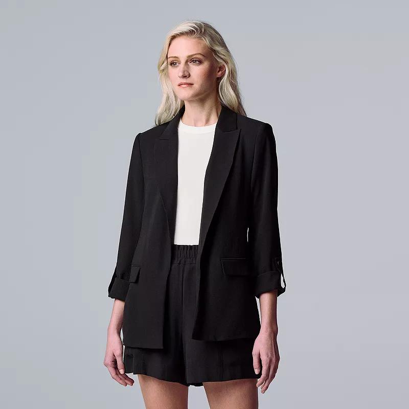 Petite Simply Vera Vera Wang Roll-Tab Easy Blazer, Women's, Size: Small Petite, Dull Black Product Image