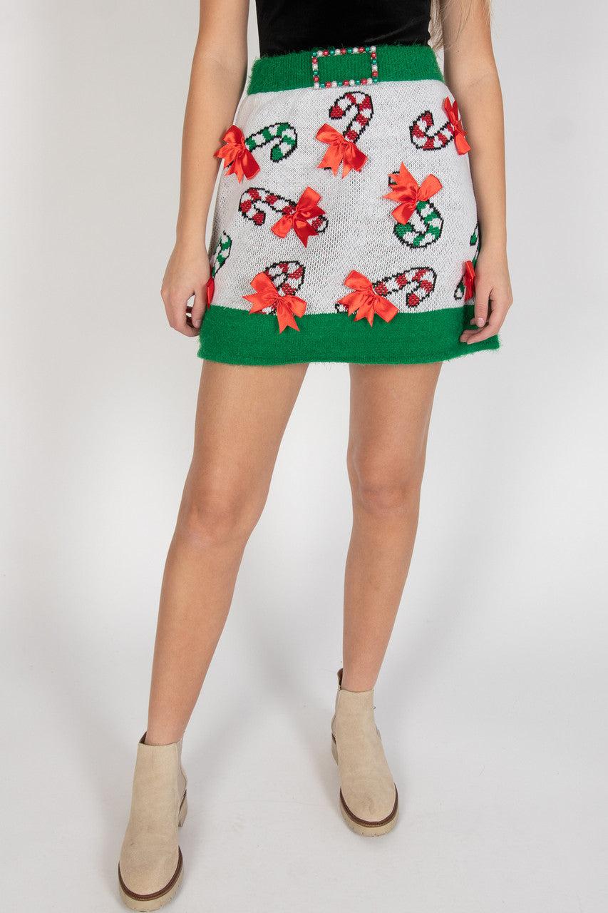Christmas Candy Cane Sweater Skirt Product Image