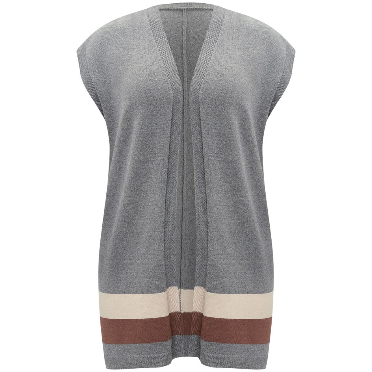 Plus Size Colorblock Contrast Sleeveless Open Front Tunic Cardigan DarkGray Women Casual Loose Sleeveless Dailywear Cardigans BloomChic 28/5X Product Image