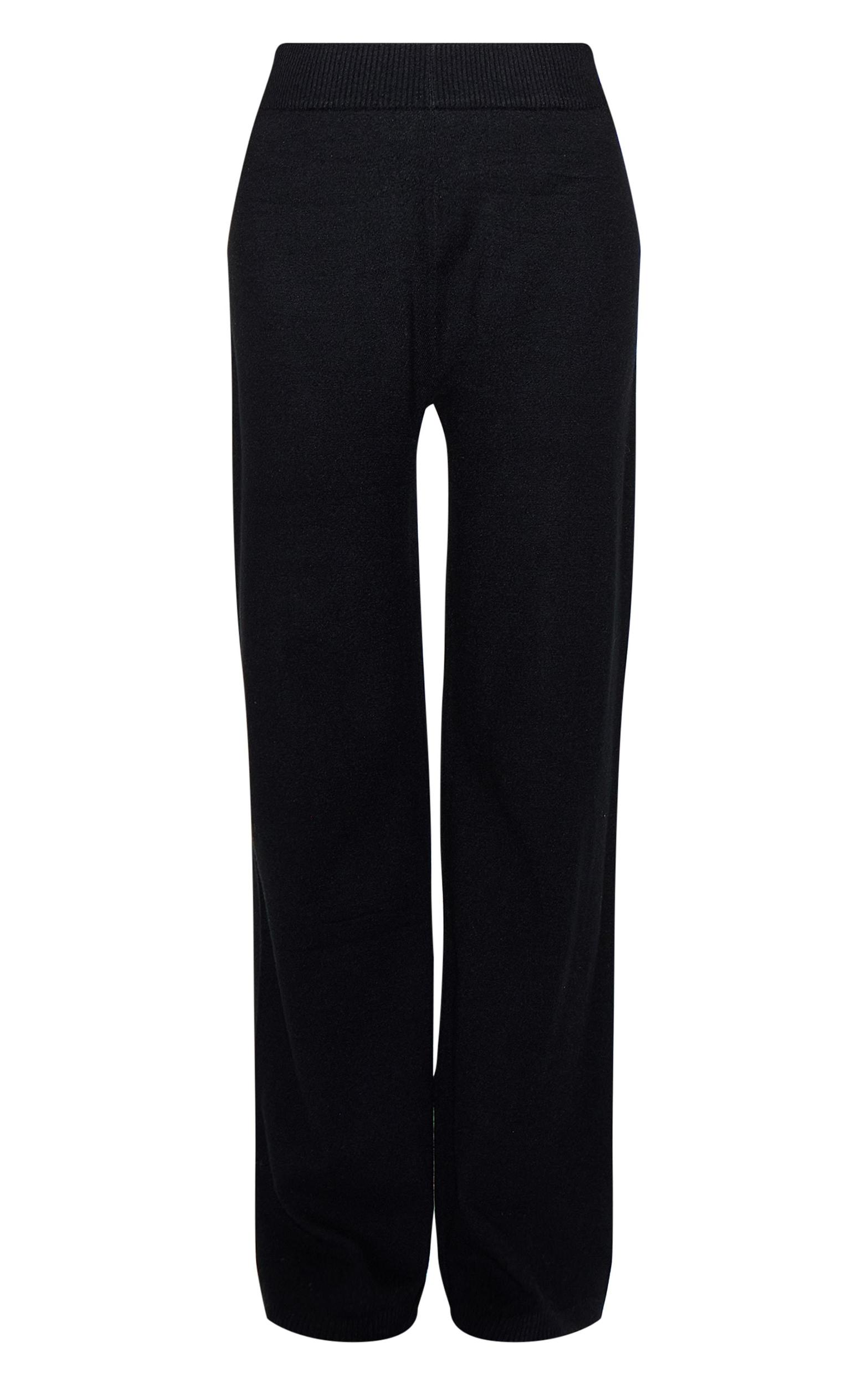 Black Basic Knit Wide Leg Pants Product Image