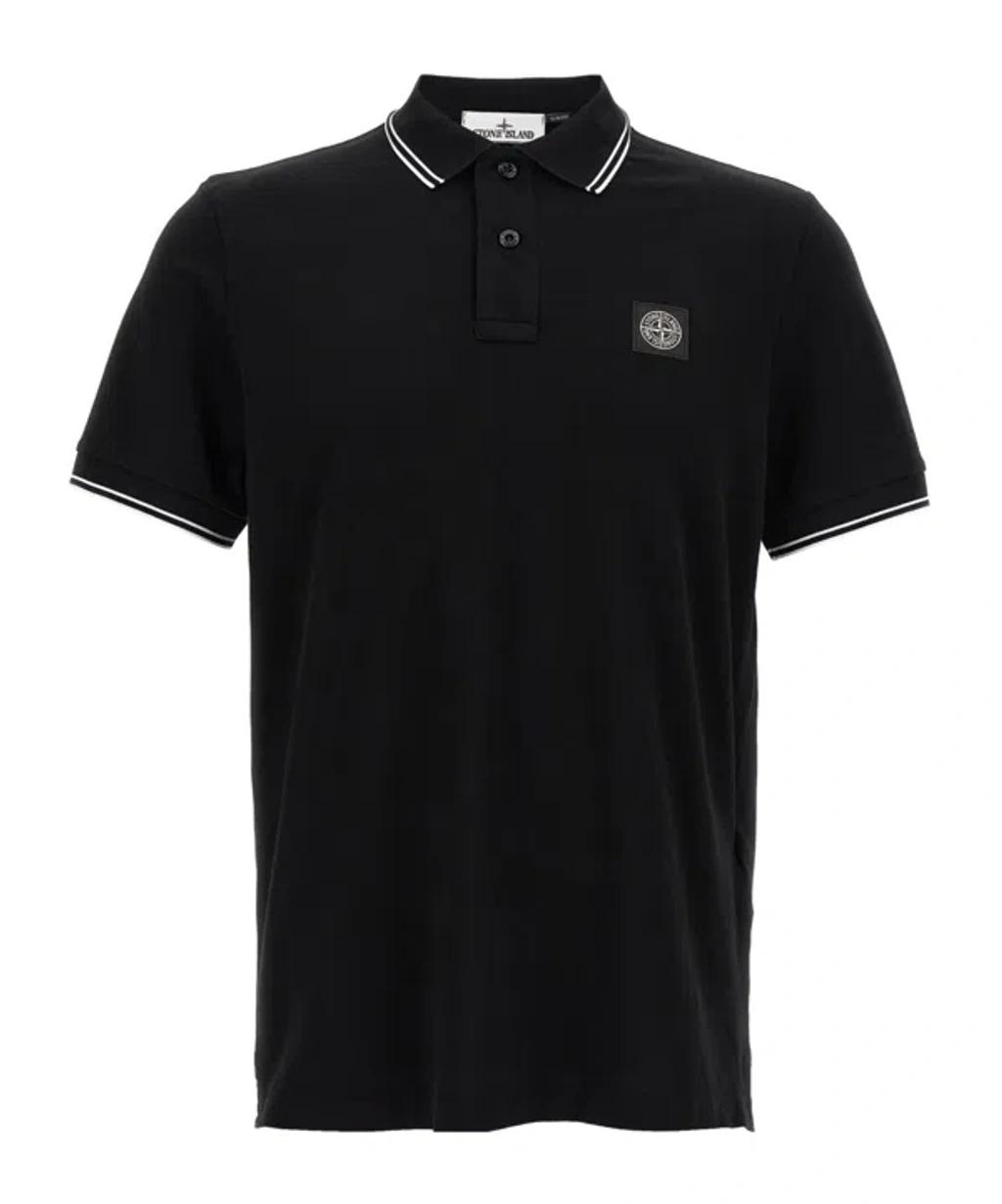 STONE ISLAND Mens Black Brand-patch Regular-fit Stretch-cotton Polo Shirt Xl Product Image