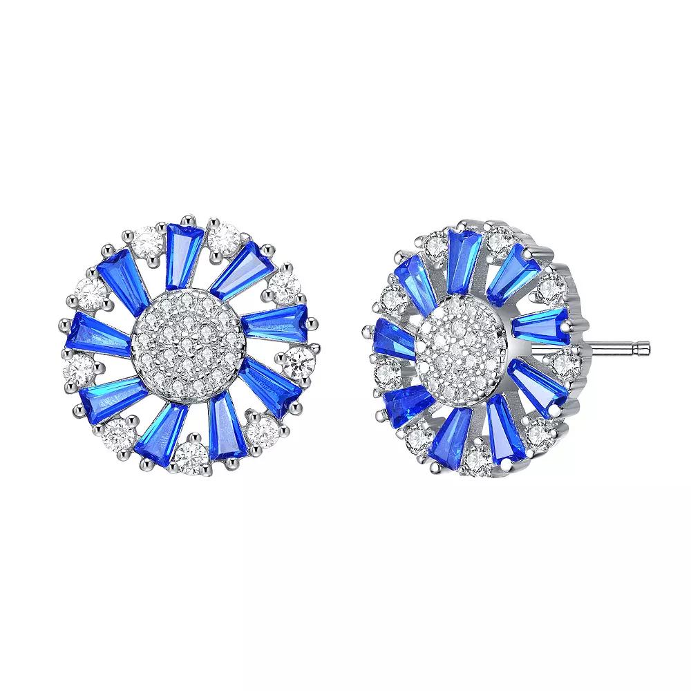Sterling Silver Blue & White Cubic Zirconia Wreath Stud Earrings, Women's Product Image