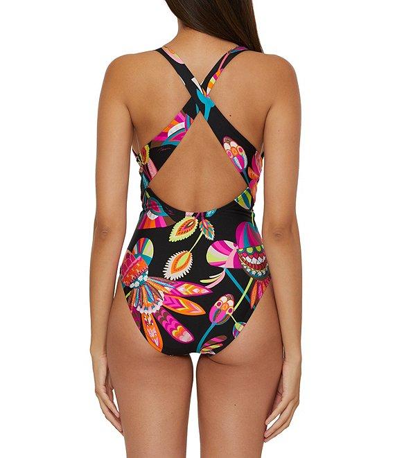 Trina Turk Luminary Printed Wrap Front Plunge Neck One Piece Swimsuit Product Image