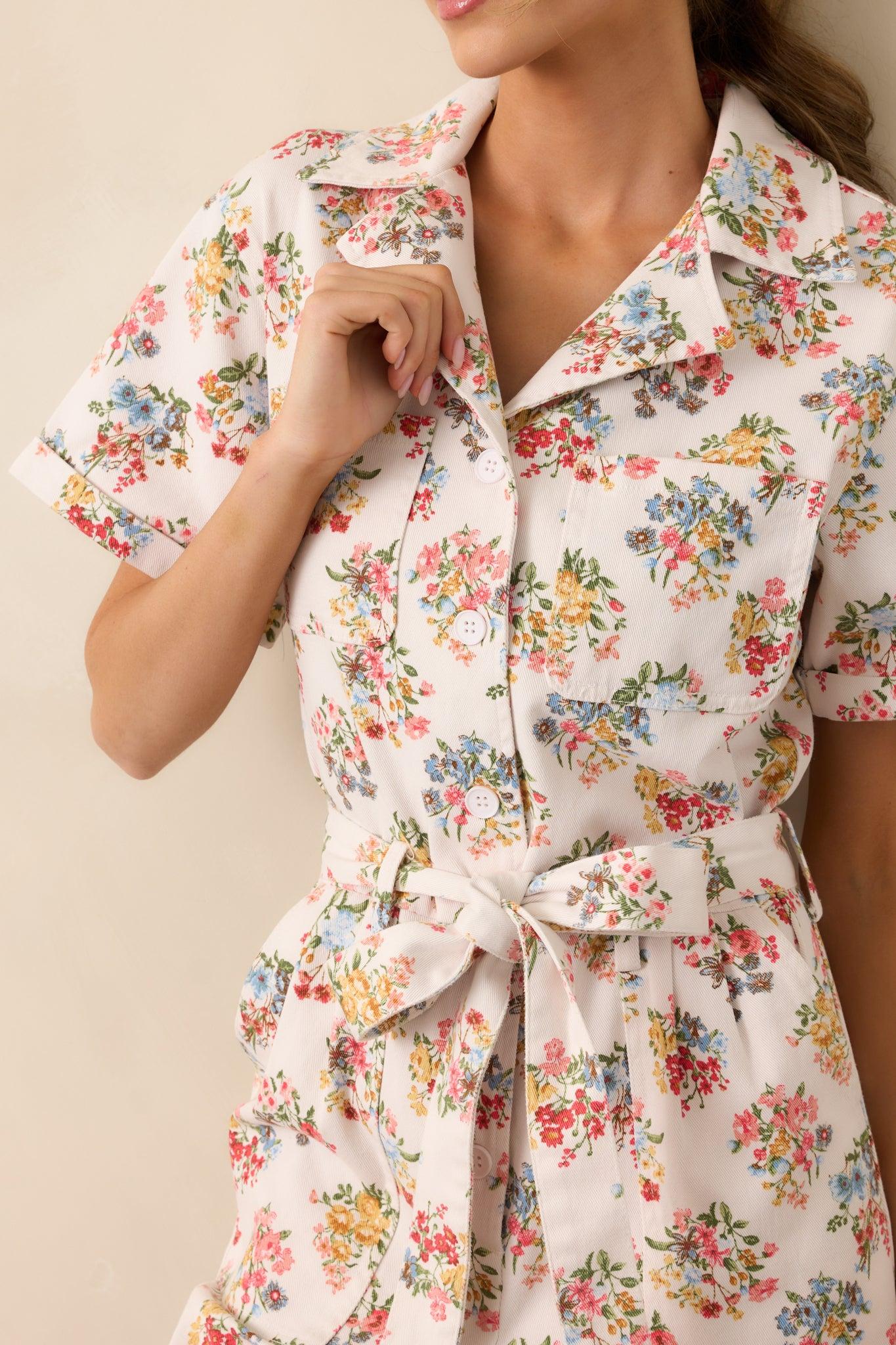 A Day At The Market Ivory Floral Button Front Jumpsuit Product Image