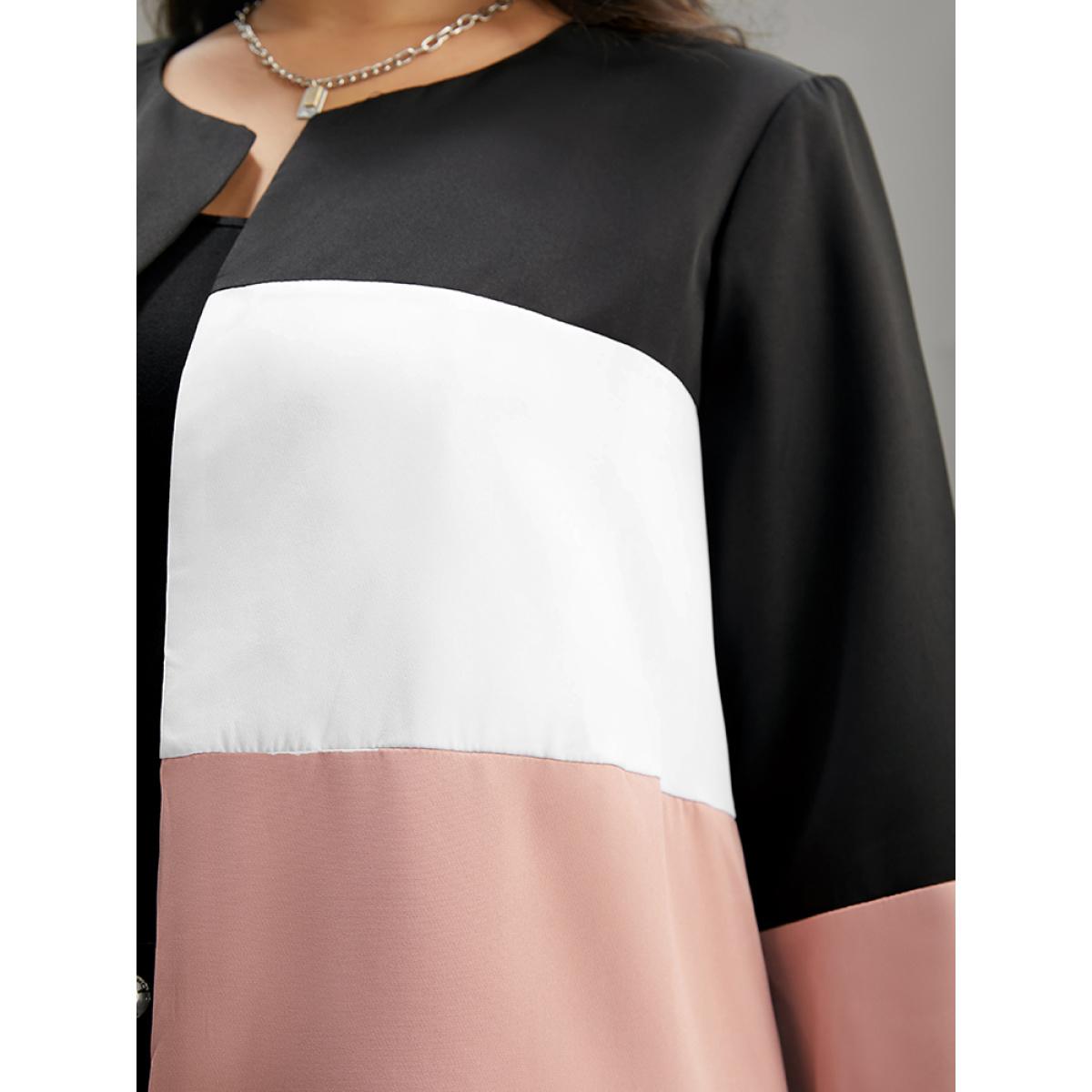 Plus Size Colorblock Contrast Open Front Pocket Coat Women Rouge Casual Contrast Ladies Dailywear Winter Coats BloomChic 10/M Product Image