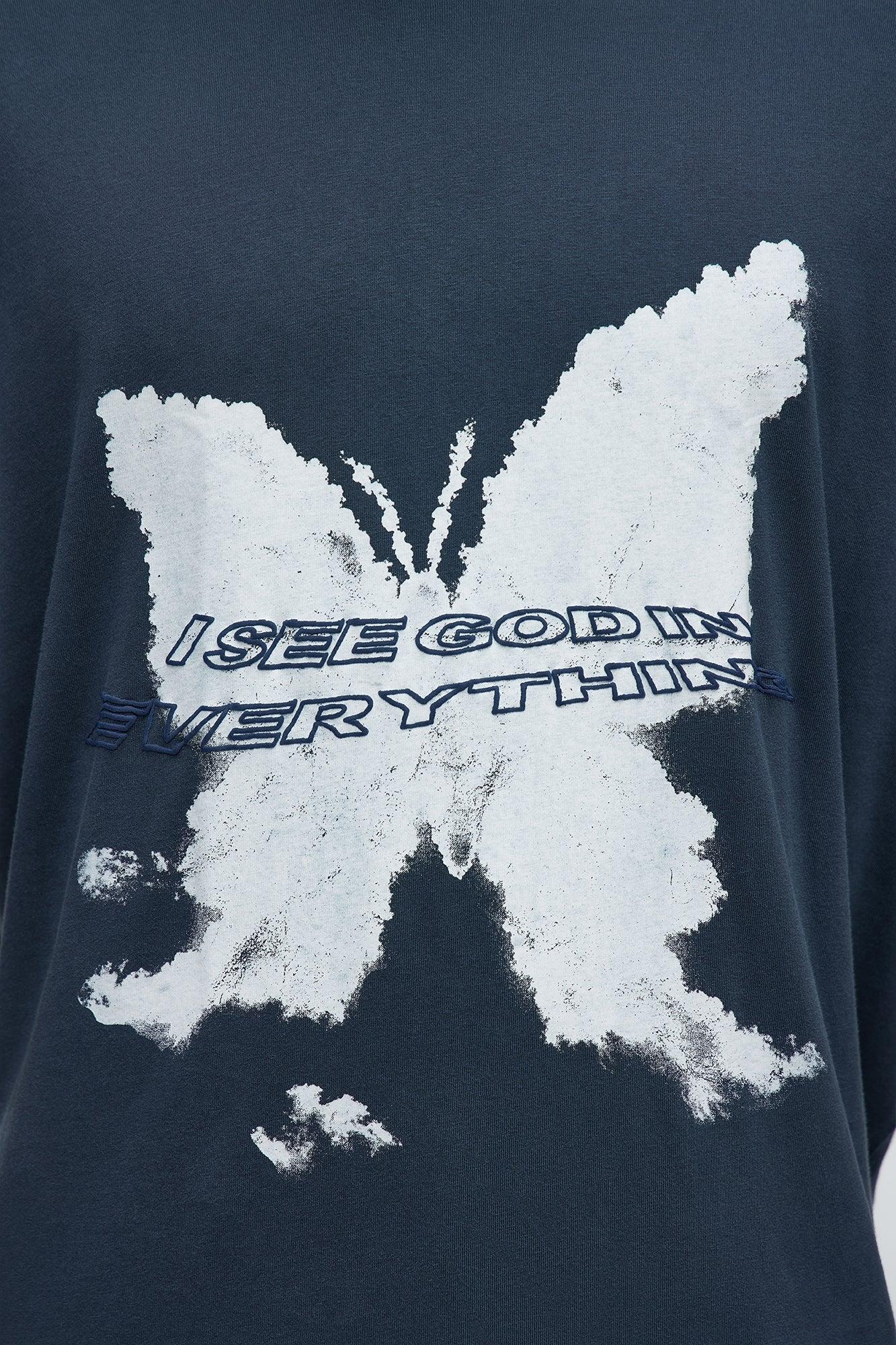 Blessed Butterfly Oversized Short Sleeve Tee - Navy Male Product Image