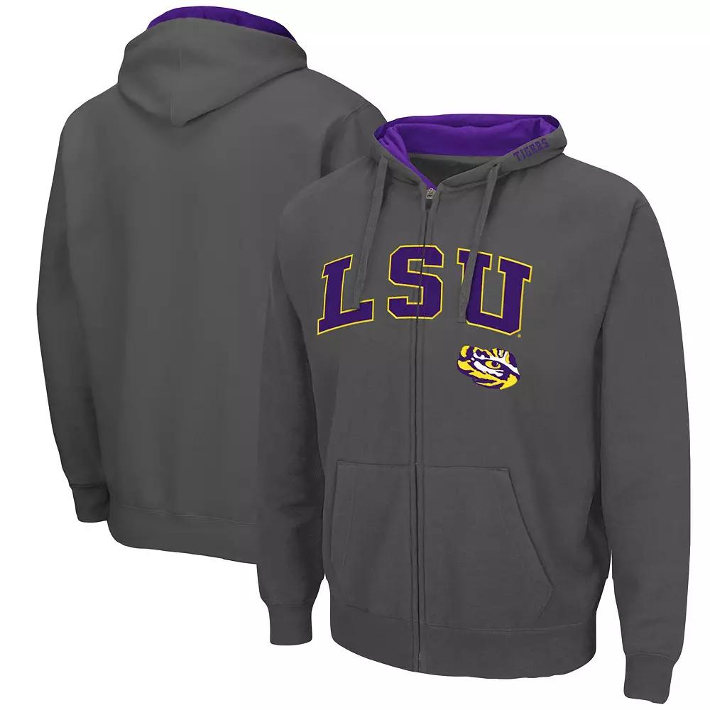 Men's Colosseum Charcoal LSU Tigers Arch & Logo 3.0 Full-Zip Hoodie,  Product Image