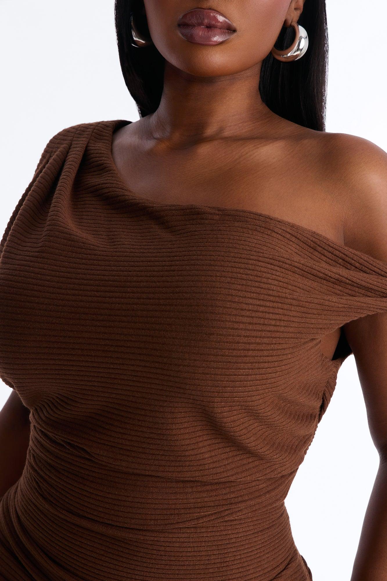 Noor Sleeveless Ribbed Mini Dress - Chocolate Female Product Image