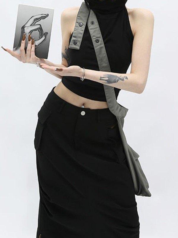 Black Halter Hooded Cropped Tank Top Product Image