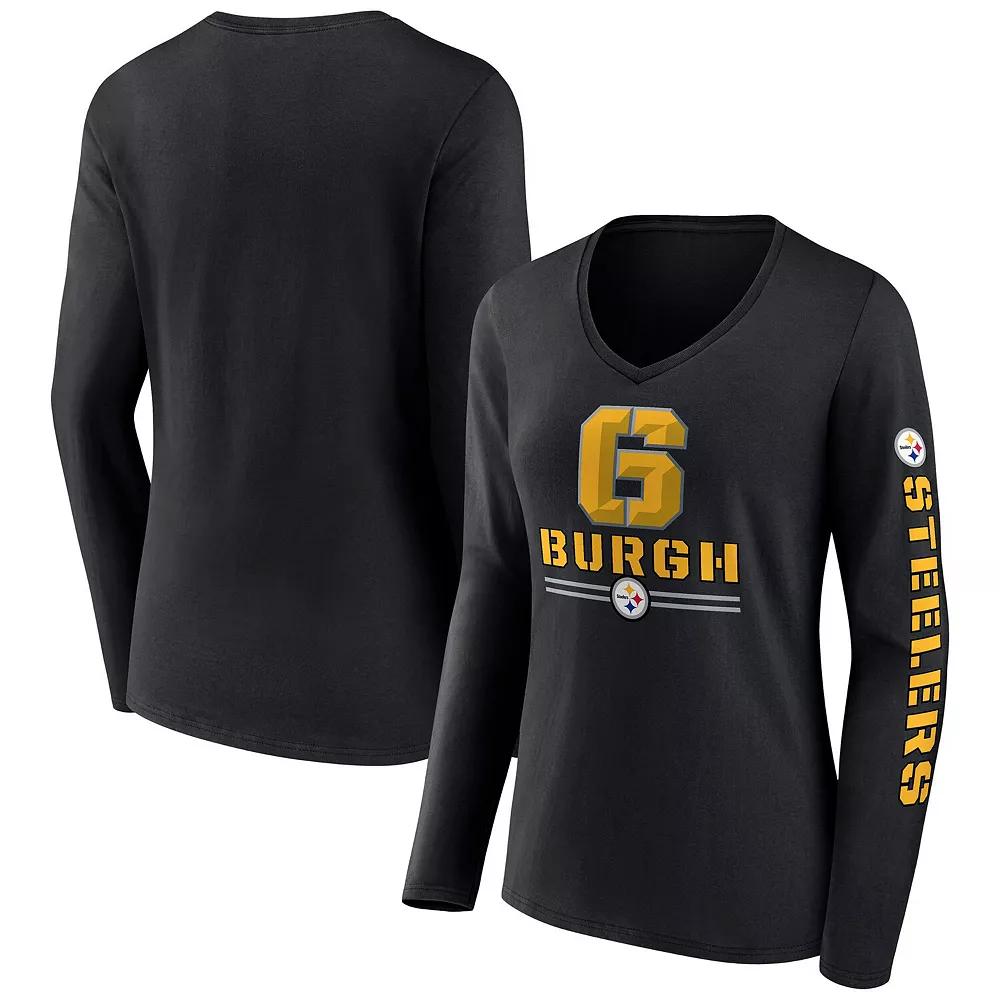 Women's Black Pittsburgh Steelers Hometown Sweep Long Sleeve V-Neck T-Shirt,  Product Image
