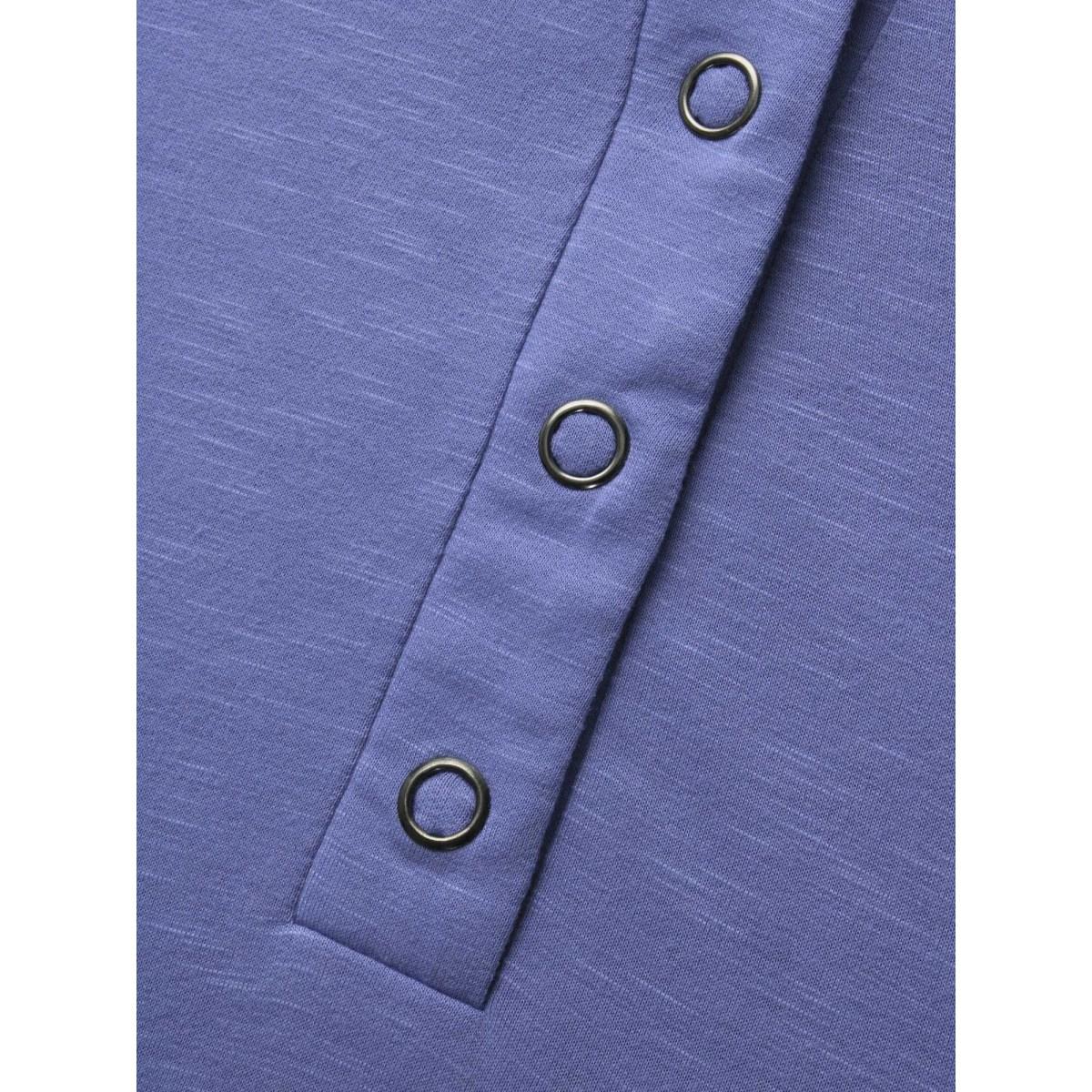 Plus Size Plain Notched Collar Button Up Sweatshirt Women Bluepurple Casual Patchwork Notched collar Everyday Sweatshirts BloomChic 10/M Product Image