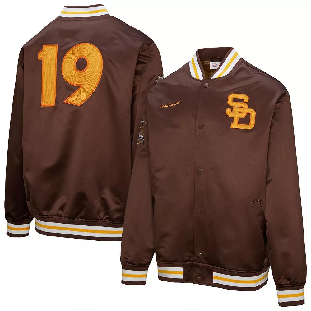Men's Mitchell & Ness Tony Gwynn Brown San Diego Padres Legends Collection Vintage Satin Full-Snap Jacket, Size: 2XL Product Image
