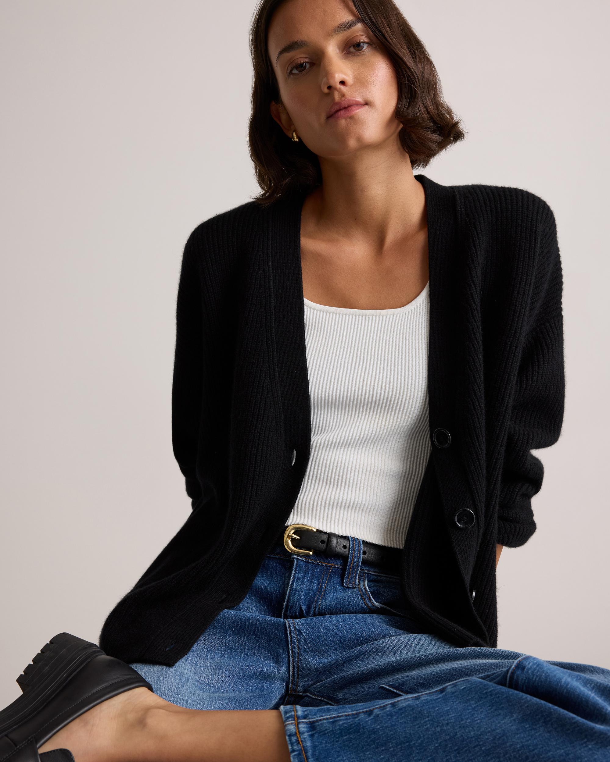 Quince | Women's Mongolian Cashmere Fisherman Boxy Cropped Cardigan Sweater Product Image