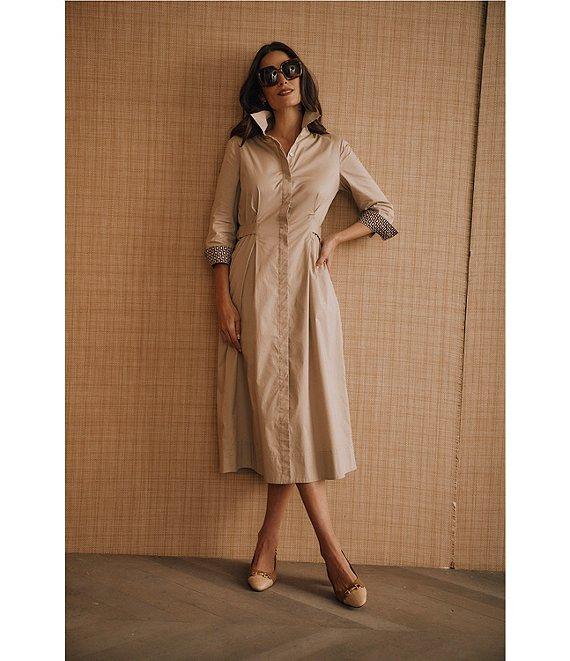 J.McLaughlin Minae Woven Point Collar 3/4 Sleeve Button Front Midi Dress Product Image