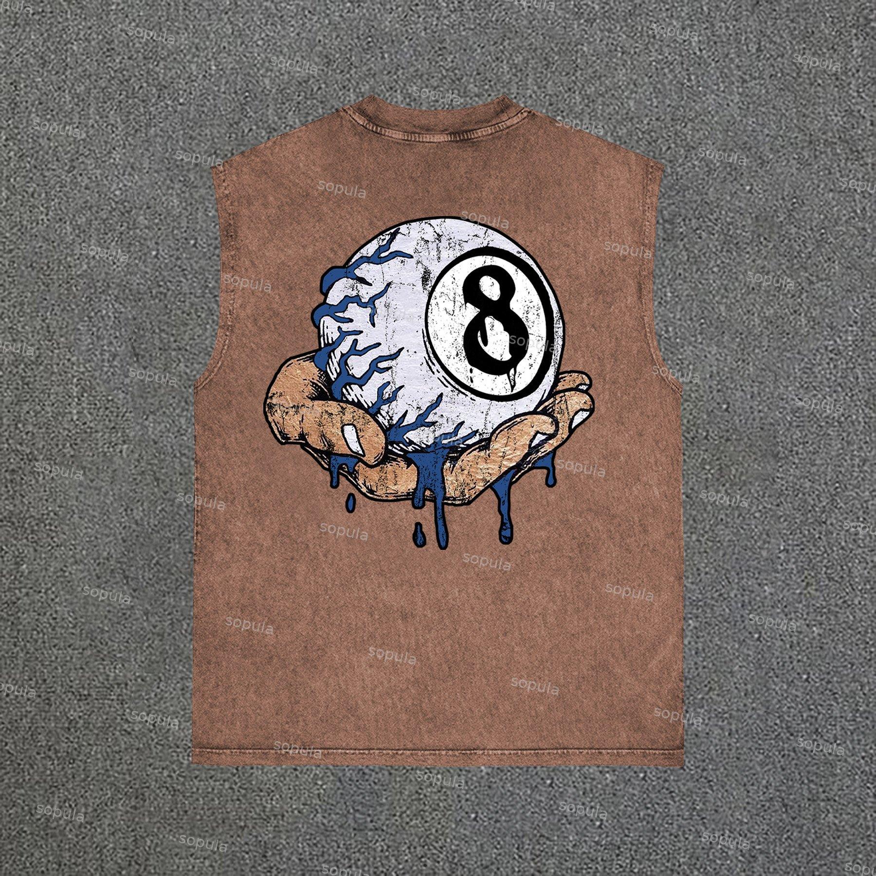 Hand Holding 8 Ball Fun Retro Print Vintage Wash Sleeveless Tank Top Product Image