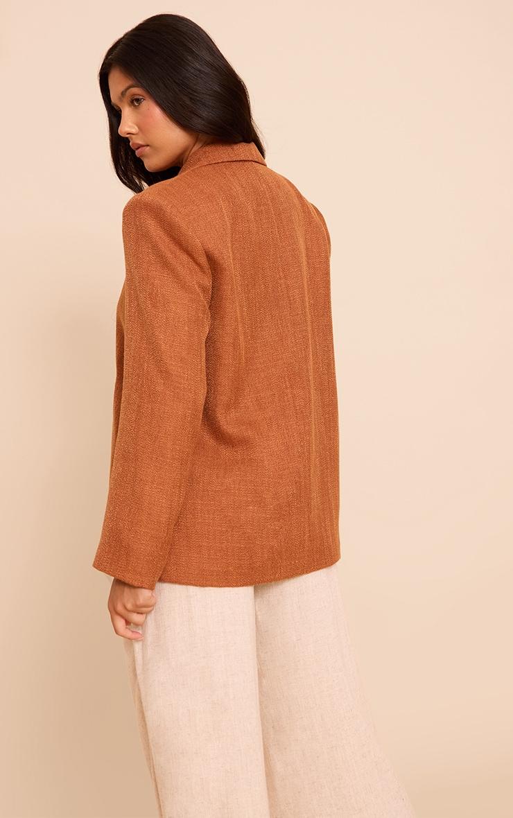 Rust Button Detail Linen Look Boxy Blazer Product Image