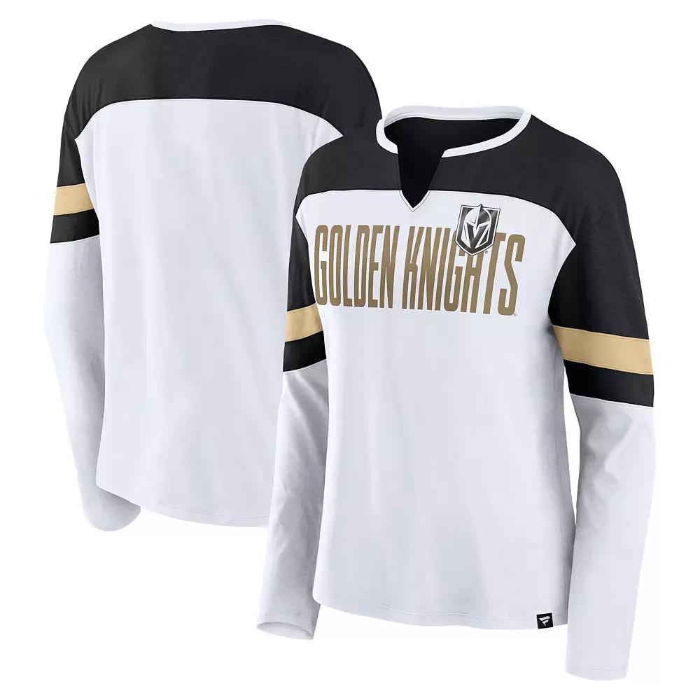 Women's Fanatics White/Black Vegas Golden Knights Frozen Long Sleeve Notch Neck T-Shirt,  Product Image
