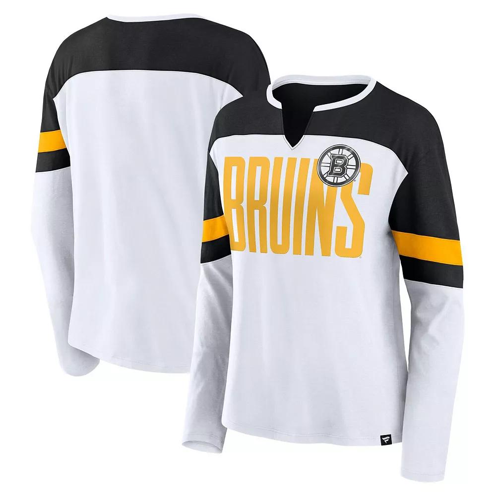Women's Fanatics White Boston Bruins Frozen Long Sleeve Notch Neck T-Shirt, Size: Small Product Image