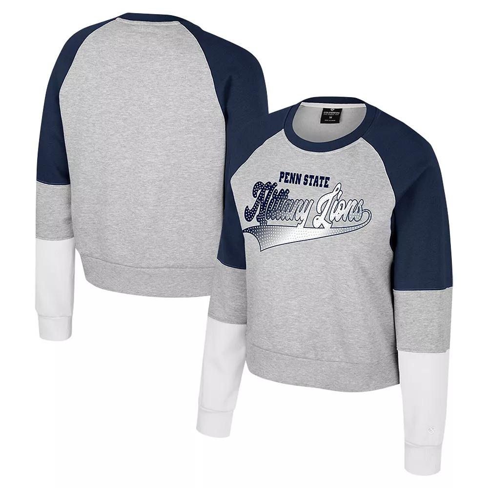 Women's Colosseum Heather Gray Penn State Nittany Lions Katinka Rhinestone Scoop Neck Pullover Sweatshirt, Size: Small, Grey Product Image
