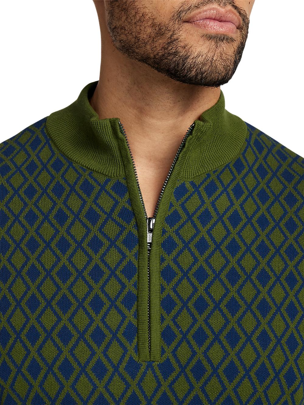 Cotton Quarter Zip Mock Neck Sweater - Olive Product Image