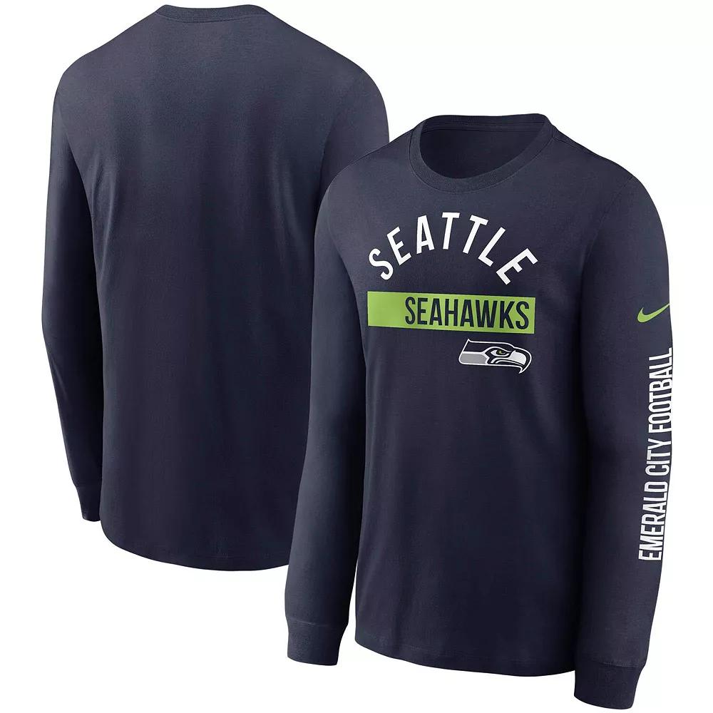 Mens Nike College Seattle Seahawks Fan Gear Color Bar Long Sleeve T-Shirt Blue Product Image