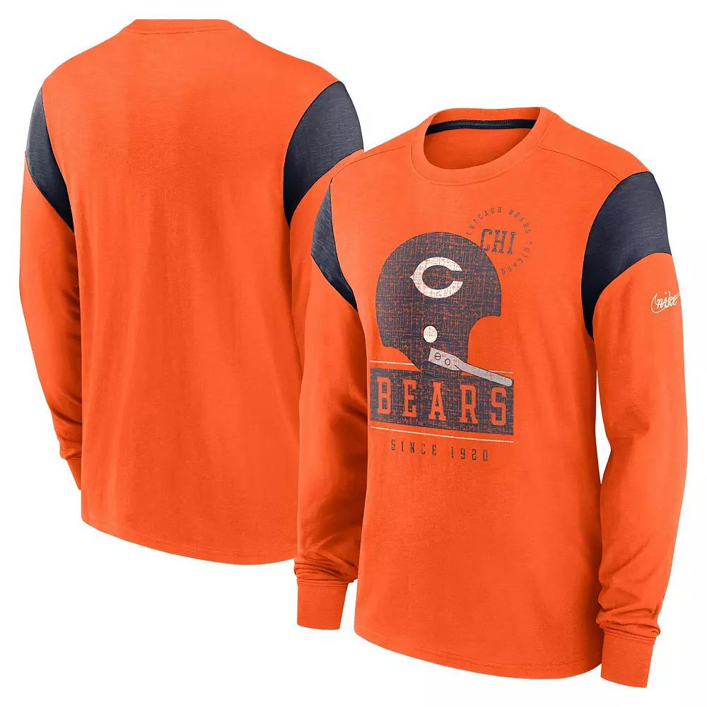 Men's Nike Heather Orange Chicago Bears Rewind Playback Helmet Long Sleeve T-Shirt, Size: Medium Product Image