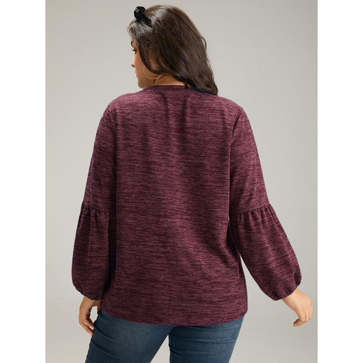 Plus Size Heather V Neck Lantern Sleeve Sweatshirt Women Cyan Casual Elastic cuffs V-neck Dailywear Sweatshirts BloomChic 10/M Product Image