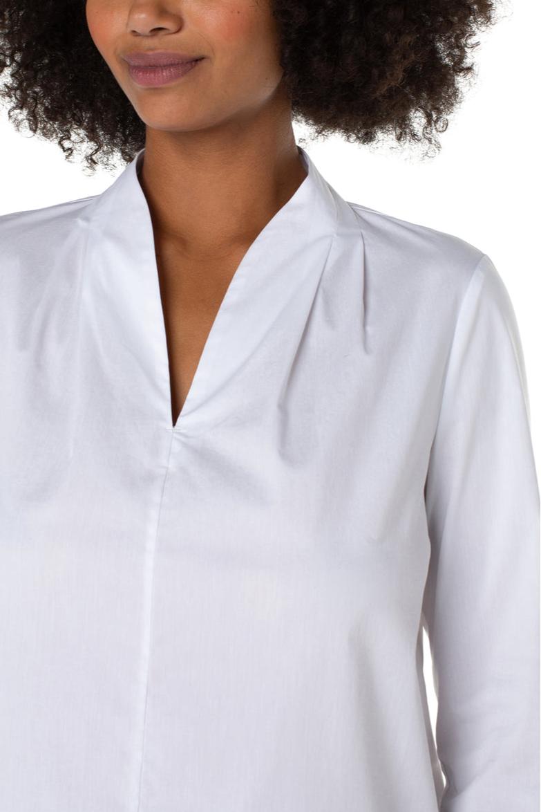 V Neck Long Sleeve Woven Top - White Product Image