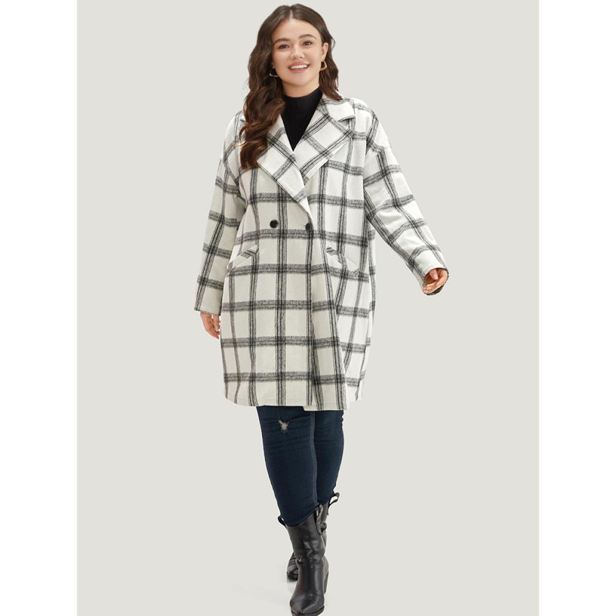 Plus Size Plaid Lapel Collar Button Up Coat Women White Casual Button Ladies Dailywear Winter Coats BloomChic 30/6X Product Image