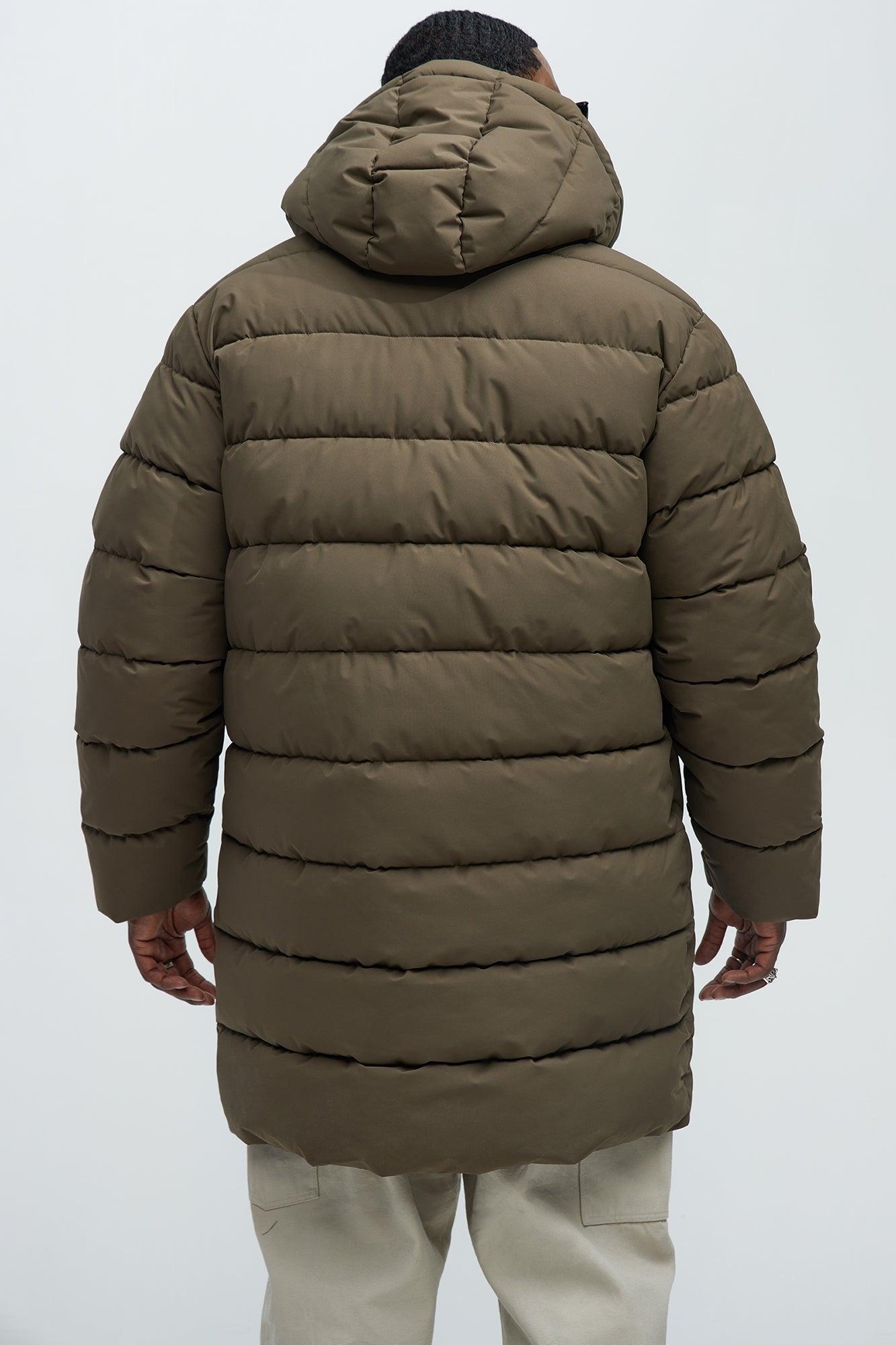 Flexin' Puffer Long Coat - Olive Product Image