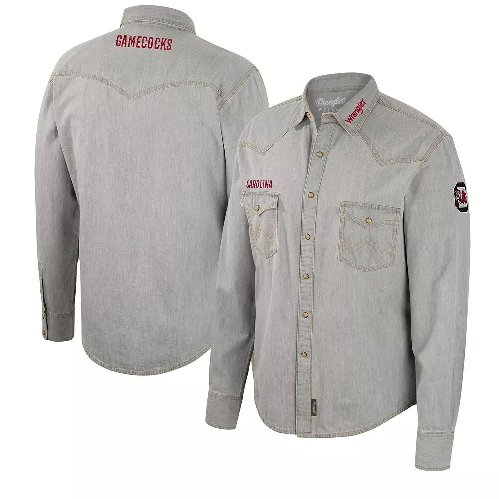 Men's Colosseum x Wrangler Gray South Carolina Gamecocks Cowboy Cut Western Full-Snap Long Sleeve Shirt, Size: Medium, Grey Product Image
