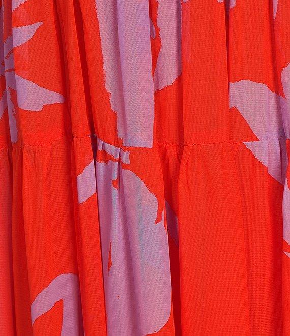 Taylor Chiffon Floral Print V Neck 3/4 Sleeve A-Line Maxi Dress Product Image