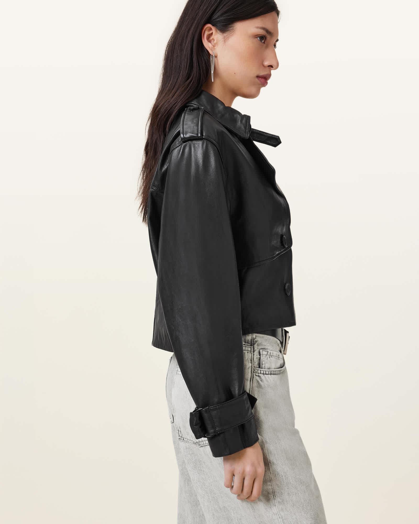 Hendry Cropped Leather Trench Coat Product Image