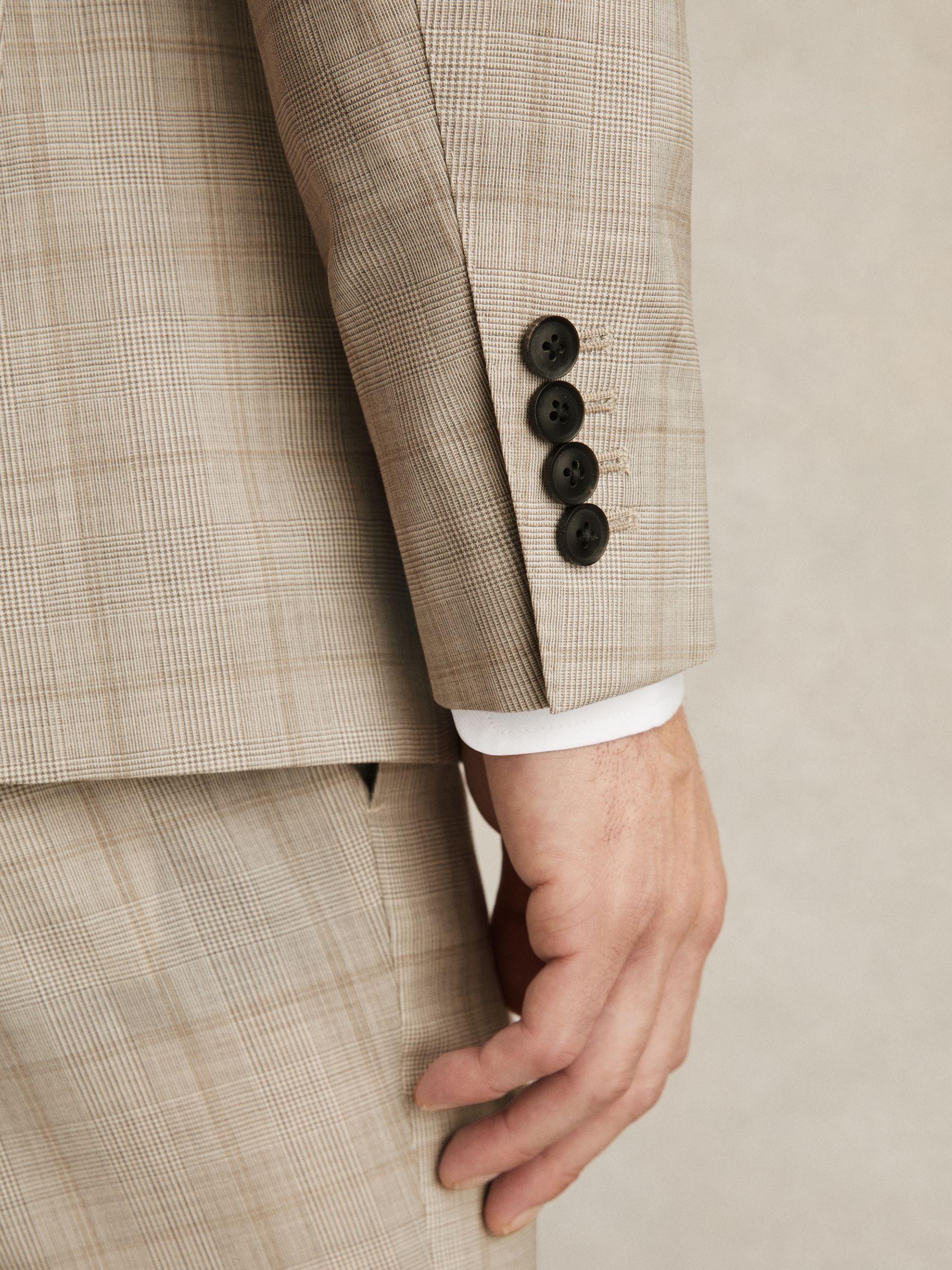 Slim-Fit Single-Breasted Wool Check Suit Blazer in Oatmeal Brown Product Image