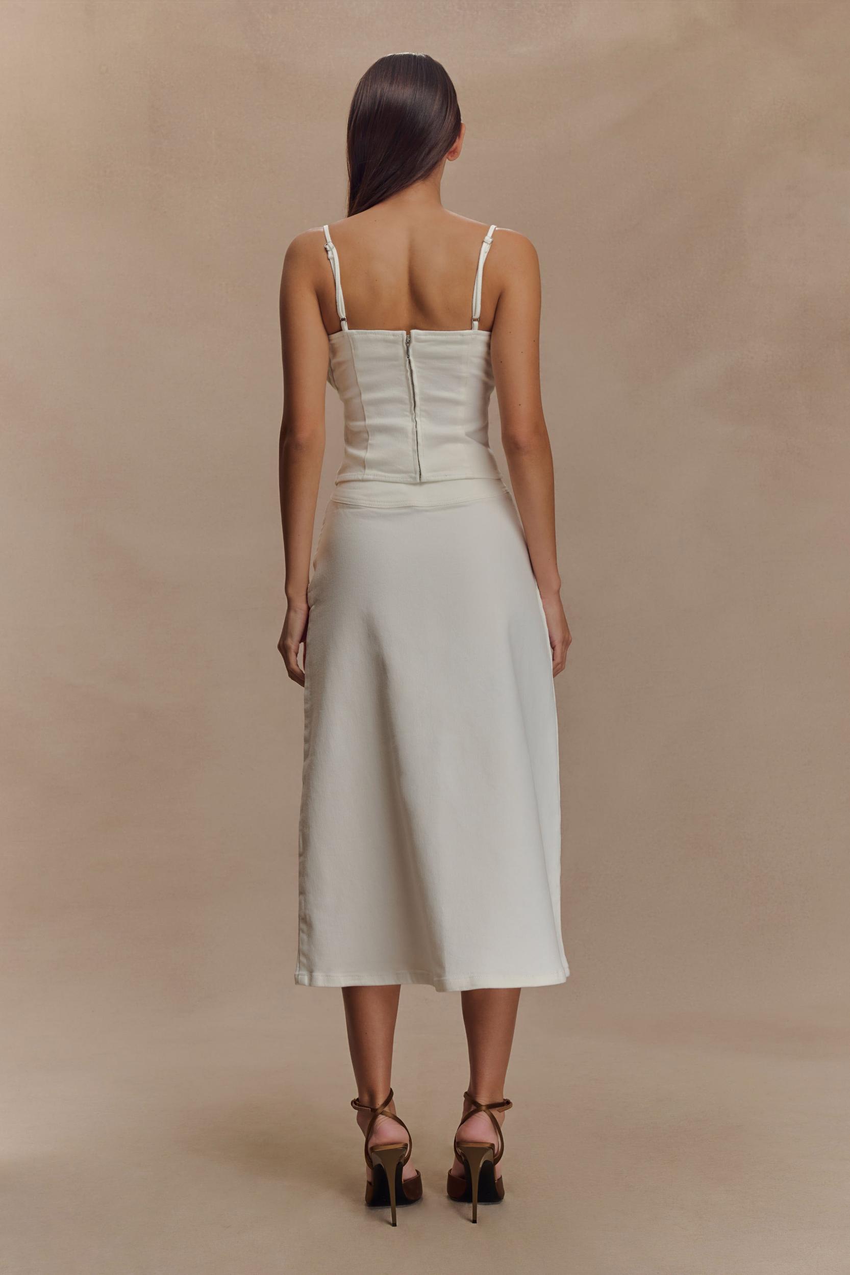 Cecilia Denim A-Line Midi Skirt - White Product Image